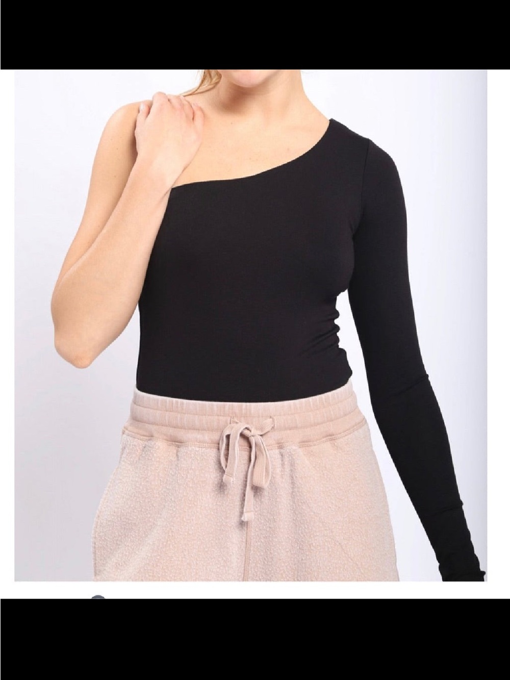 Mono B Black One-Shoulder Long-Sleeve Bodysuit